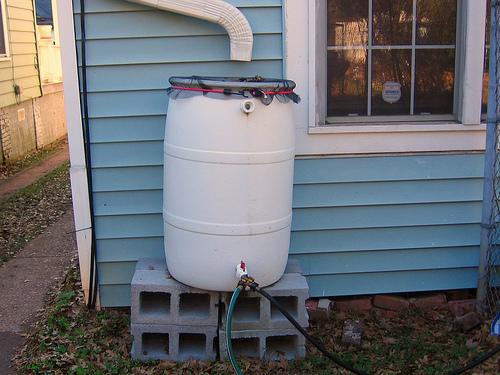 Installing a rainwater tank or barrel You can install either a rain barrel (generally about 240 litres) or a rainwater tank (500 litres +) for garden watering.