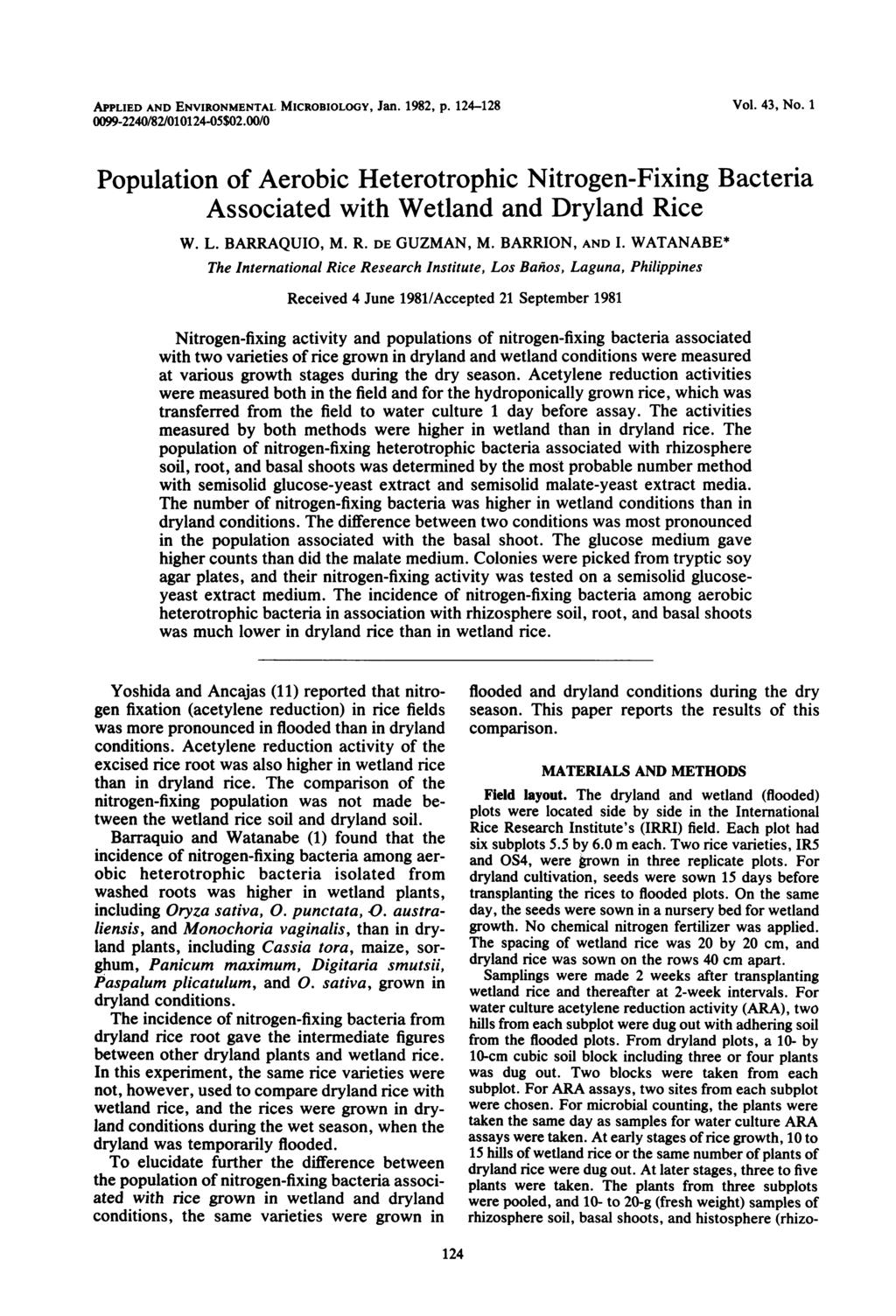 APPLIED AND ENVIRONMENTAL MICROBIOLOGY, Jan. 1982, p. 124-128 0099-2240/82/010124-05$02.00/0 Vol. 43, No.