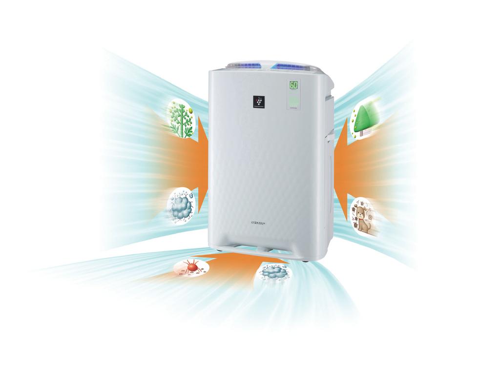 Sharp Air Purifiers with Humidifier Powerful suction collects dust and particles from all directions Unique airflow circulation From the side Powerful 396 m 3 / hour 1 Air Suction (KCA60JW) From the