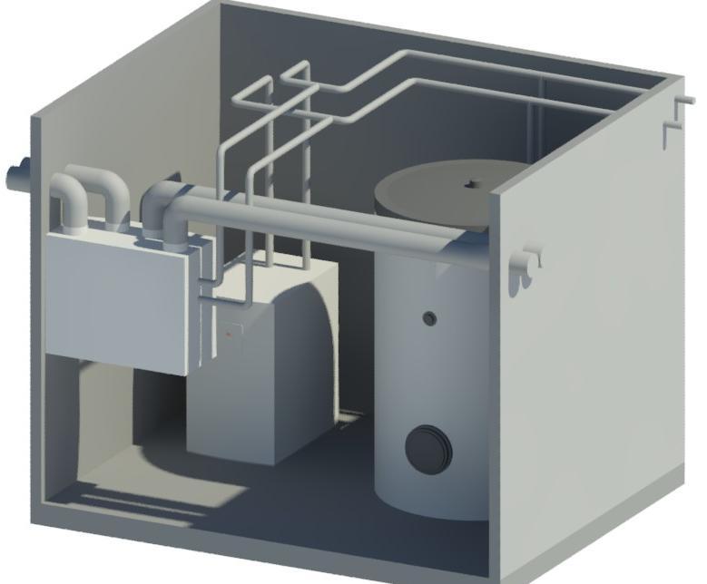 Figure 46 Principled plan design of modular house engine The integration of ventilation unit may require some minor system modernization during assembling of modular HVAC engine.
