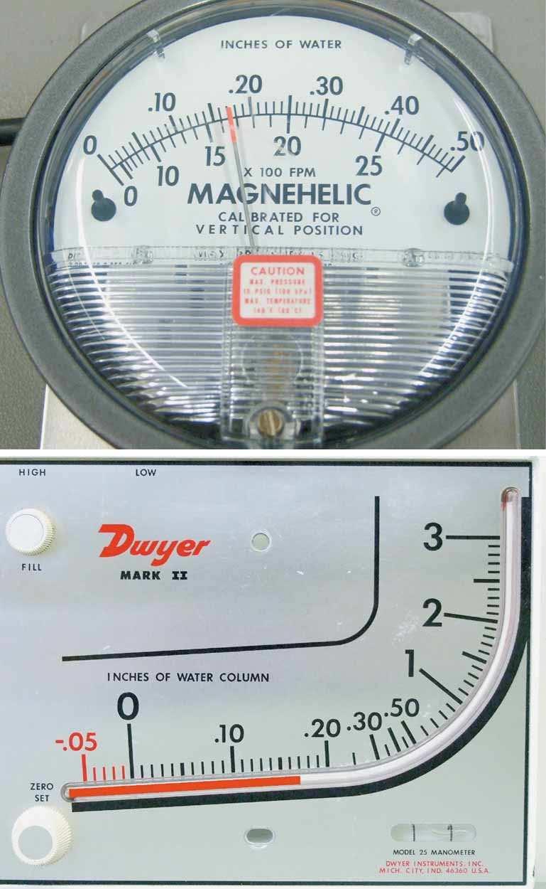 Figure 22-31 Static pressure drop can be read using either a magnehelic gauge,