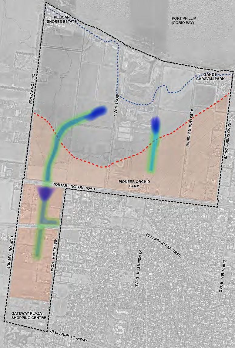 Development extent would be restricted to the Southern Precinct and the north eastern and north central areas of the Northern Precinct.