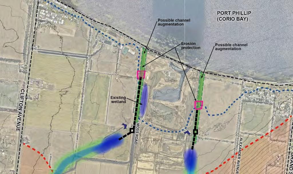 Stormwater Outlet to Port Phillip (Corio Bay) Configuration The additional volume of stormwater generated by increased development within the Study Area, particularly the area identified in the
