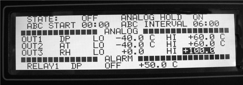 Figure 12-3. Setting the Analog Output 3 (RH) Range 12.2.6 ABC CYCLE The Automatic Balance Cycle (ABC) can be initiated manually at any time, or started at any specified time of day (ABC START), and repeated at regular intervals (ABC INTERVAL).