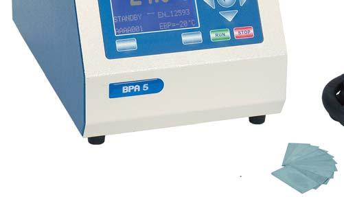 countercooled by the circulation cooler Dimensions (W x D x H): BPA-Tester: 23 x 40 x 29/43 cm, 15 kg Cooler: 23 x 36 x 38 cm, 23 kg Available for special applications: BPA 5 in combination with