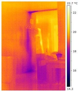 The HVAC unit is in a tightly enclosed closet space on the right side of this IR image. Figure 2.