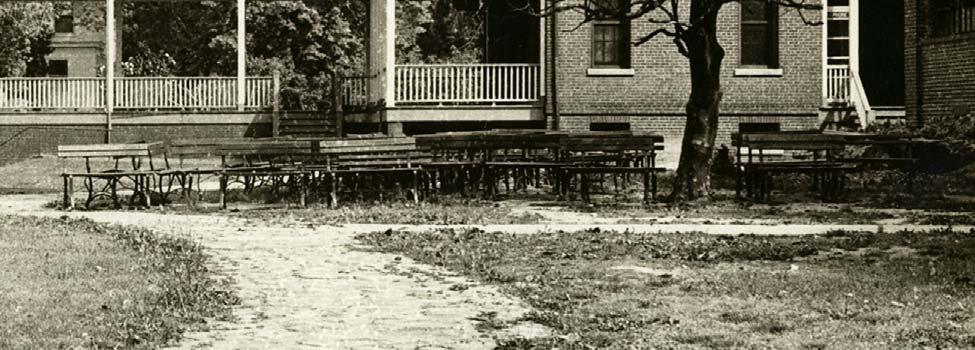 Figure IV.30: Historic benches should inform the design of new benches at St. Elizabeths. Below, a collection of campus benches are assembled on site in 1968.