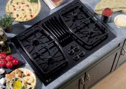 G Built-In Cooktops: 30" Gas Downdraft These models include Four sealed gas burners Electronic pilotless ignition Ceramic glass cooktop Continuous deluxe cast-iron grates Powerful 400 CFM