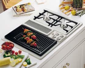 G Built-In Cooktops: Downdraft Gas Modular Optional Modules (available at additional cost) Two-burner gas module for standard burners JXGB89W White on white JXGB89B Black on black Gas grill module