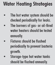 Water Heating Periodic maintenance on your hot water systems can keep them operating efficiently. Keep in mind that a water leak is also an energy leak.
