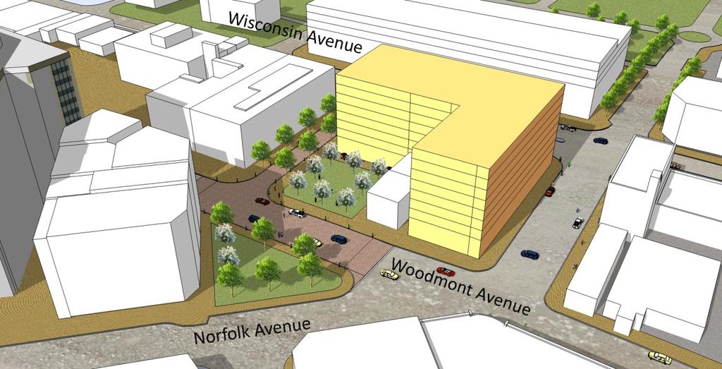 Veterans Park Concepts Green extension of existing Veterans Park Expand pedestrian realm into street Create