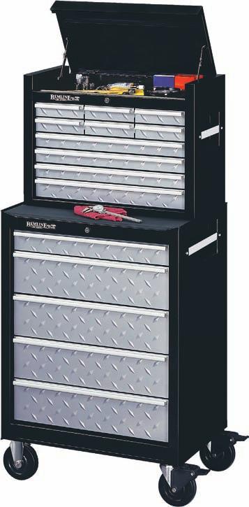 Drawer 20-7/8" 14-9/16" 4-1/4" Till Compartment 25-7/8" 15-5/8" 3-1/2" 17950 10-Drawer Mechanic's XQL Tread Plate Tool Chest with Heavy Duty Ball Bearing Slides Split drawers keep specific tools