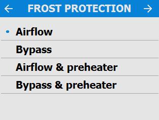 Commissioning Frost Protection Frost Protection is required to prevent the heat exchanger freezing at low temperatures. The process is fully automatic.