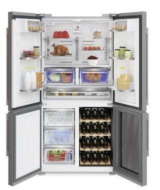 8 cm GQN 21225 GB: Glass Black 625 L total gross volume No Frost Display with touch control button FRIDGE 446 L net  FREEZER 73 L net freezer volume No Frost 3 drawers Water dispenser Auto ice