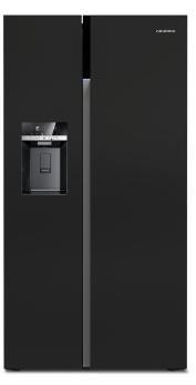 with touch control button FRIDGE 368 L net fridge volume   consumption: 370 kwh / year Noise level: 43 dba Fixed water supply Eco compressor H x W x D: 179 x 91 x 72 cm GSBS 13320 FGB: Black Glass