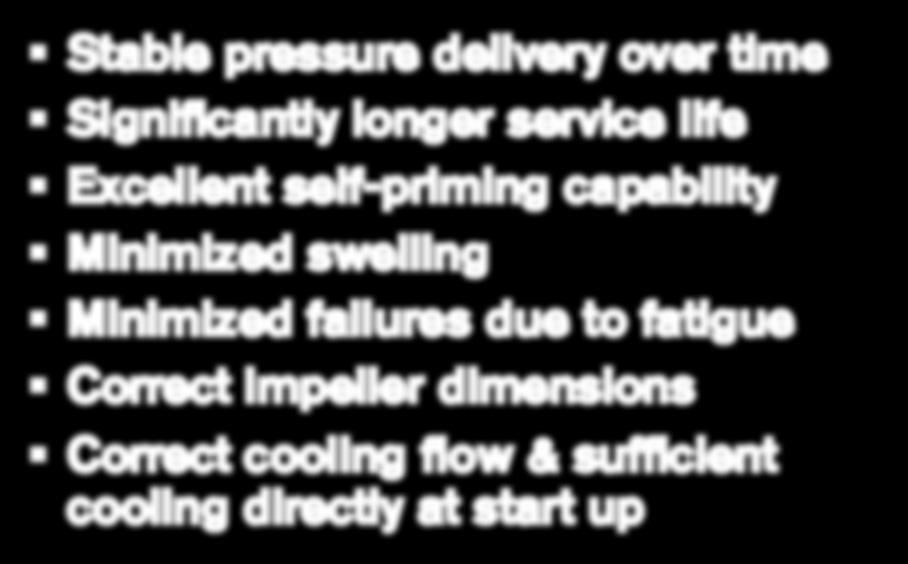 pressure delivery over time Significantly longer service life Excellent self-priming capability Minimized swelling Minimized failures due to