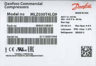 Compressor model designation Nomenclature Application M: medium temperature refrigeration Type Family, Refrigerant & lubricant LZ: R404A - R507 - R134a - R22 - R407A - R407F, PVE lubricant LM: R22,