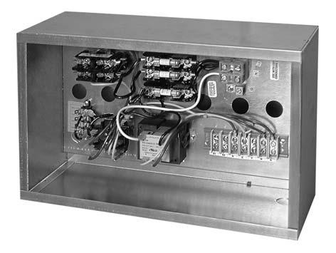 components. Terminal strips are furnished for simple power and control wiring connections. Multiple knockouts allow wiring entries from either side of the compartment.