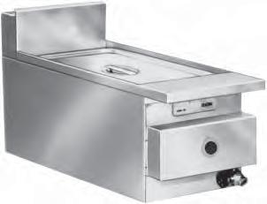 ACCESSORIES Heating Equipment Bain Marie / Hot Food Well STANDARD FEATURES Compact design 9" deep Stainless Steel well, cabinet Polished Stainless Steel backsplash and canopy Full port front drain