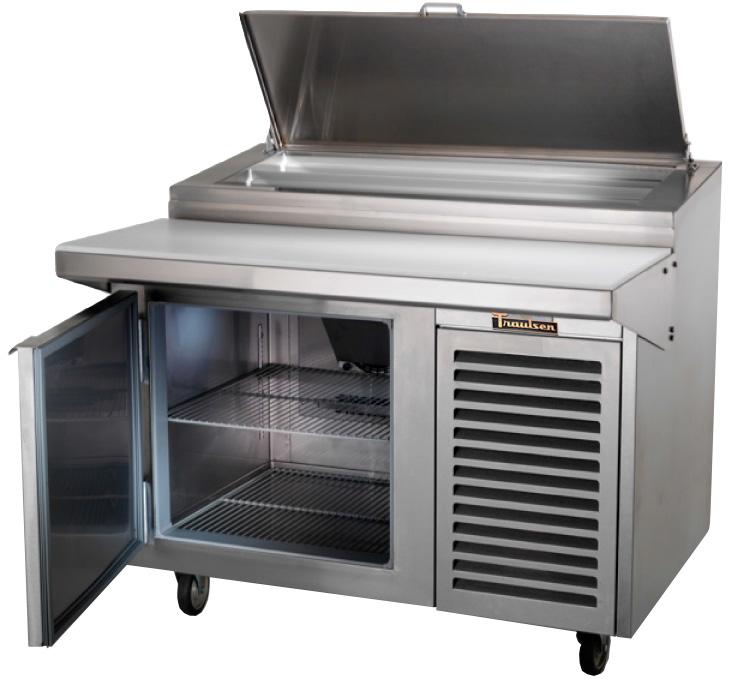 Glycol Pizza/Salad/Sandwich Prep Tables Self-Contained TB SERIES 46", 60", 65", 71", 91" & 113" Wide Models Glycol 2 Row Pan Rail Models 46" Long Model for 12 x 1/6 Pans TB046SL2S 60" Long Model for