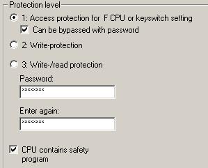 safety-oriented DO"). In order to be able to set the parameter "CPU contains safety program", a password must be specified.