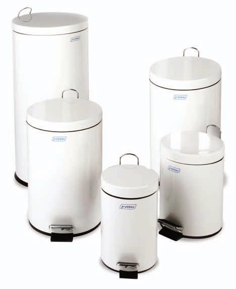 INDOOR PEDAL BINS - ROUND Aesthetic and practical solution for general waste management. Pedal operated containers are fire safe through automatic closing.