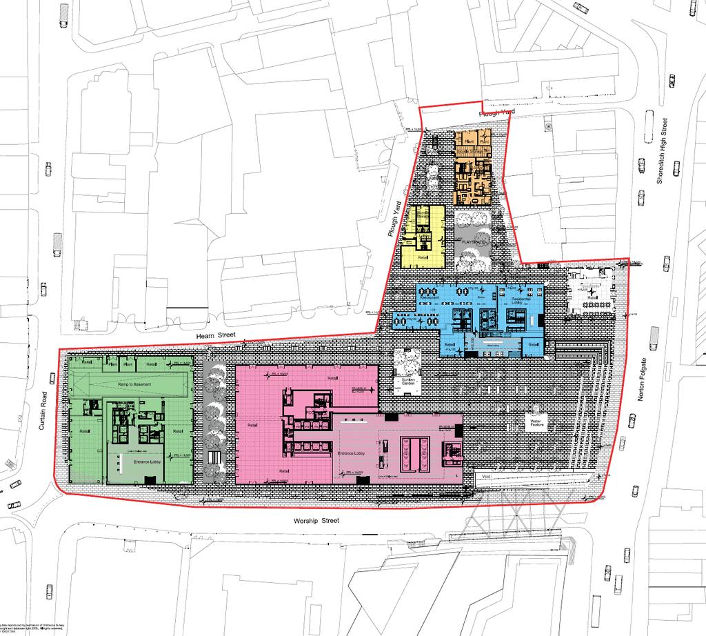 The main differences between the Consented Scheme and the current Development include: removing the tower element of Building 1 and the land given over as public space; creating a single office
