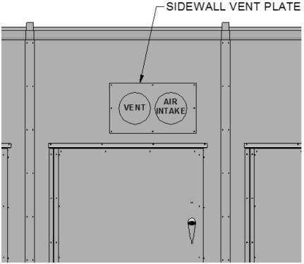 On the sidewall above the boiler access door, remove the shipping cover and attach the sidewall vent plate shipped with the unit.