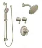 Bath & Shower ExactTemp 3/4" Thermostatic vertical spa sets Moentrol vertical spa set With built-in three-function transfer valve With rainshower showerhead, hand shower / 270* Available in Chrome,