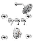 Configuration (1) 3/4" Thermostatic Showering System with Rainshower Showerhead / TS3400* (2) 3/4" Volume Control Valves / TS3600* (4) Body Spray Trims / A501* (1) Hand Shower