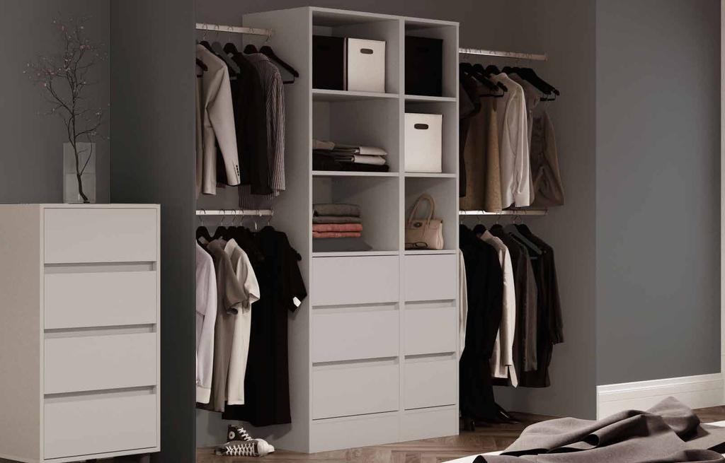 .. The Standard storage range offers plenty of solutions for your belongings. Use one Tower Unit for those small wardrobes, or add them together to fill those bigger spaces. Shown here in Cashmere.