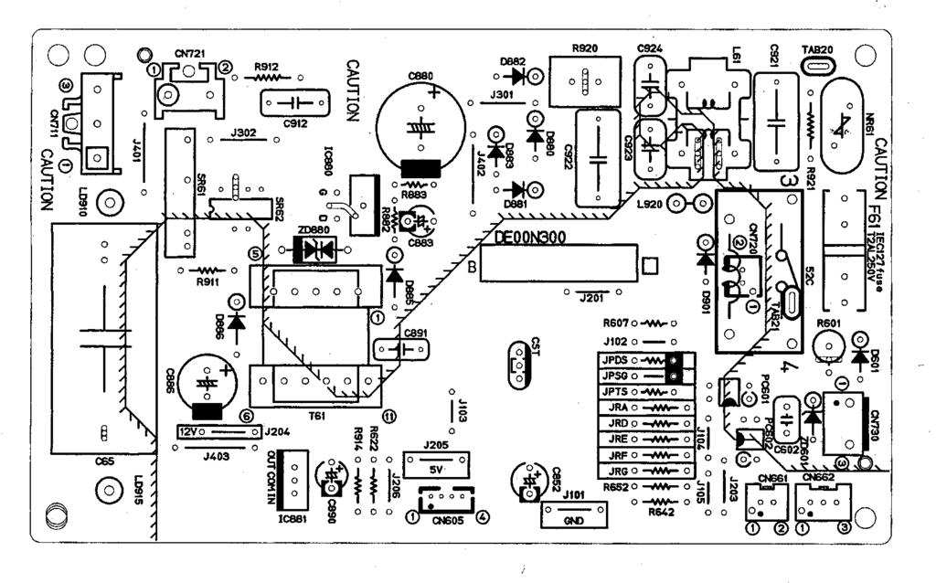 230V AC} -5. Test point diagram and voltage MUCFH-GA35VB - E MUCFH-GA50VB - E Outdoor deicer P.C. board CN7 Outdoor fan motor 230V AC } CN72 R.V. coil 230V AC } Power supply input NR6 Varistor 5V DC J205 J0 -- + (Refer to -4.