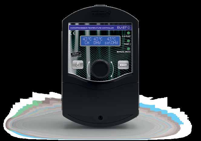 operation Equipment (EU-27i) LCD display CH temperature sensor T1 additional pump temperature sensor T2 knob of the pulse generator casing designed for mounting on the wall EU-27i regulator is