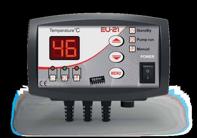 EU-19, 20, 21 PUMP CONTROLLERS Power 230V 50Hz Pump output load 1 A Temperature setting range 250C -