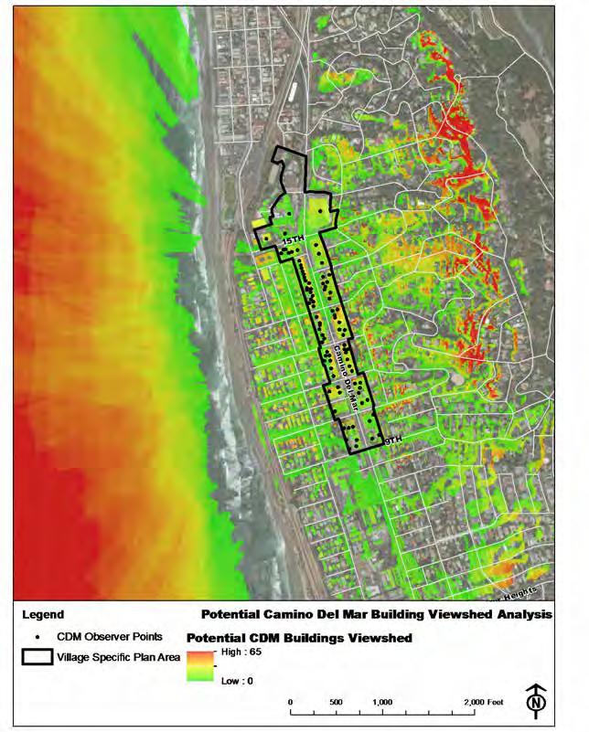 Figure 4-8: Viewshed of the Proposed Buildings along Camino del Mar The viewshed shown indicates areas that can see the existing and