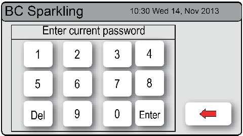 Press the [Security] button. 3. Press [Enable Password} 4. Enter a 4 digit password To change a password 1.