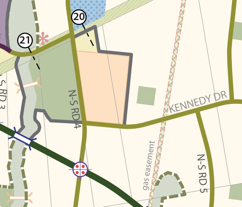 Figure 13 Connector Road Alignment Comparison Existing Proposed Refer amended layout As noted above, the proposed realignment of the connector street will result in an increase in the number of bends