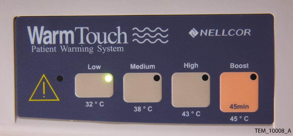 Using the Warming System Figure 4-1. Low Temperature Light 4.4 Temperature Control The patient must be closely monitored for rewarming. Vasodilation and possible hypotension can occur.