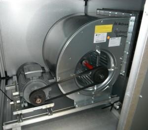 In a centrifugal unhoused fan, the airflow enters through a panel and is discharged to free space. Embedded centrifugal unhoused fans are typically used as supply fans in air handling units.