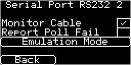 Serial Port RS232 2 This is the configuration setting for the second RS232 serial port connections (TX2 & RX2) and allows the following configurations.