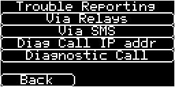 Trouble Reporting Trouble reporting allows setup of the reporting of communication faults via relays or SMS and making diagnostic calls over an IP communication path (Ethernet or 3G/GPRS).