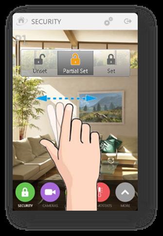 In case partitioning is not activated on the ADT Smart Home/Business Alarm Panel, the Security screen displays three buttons for unsetting, partial setting (only perimeter zones are set), or setting