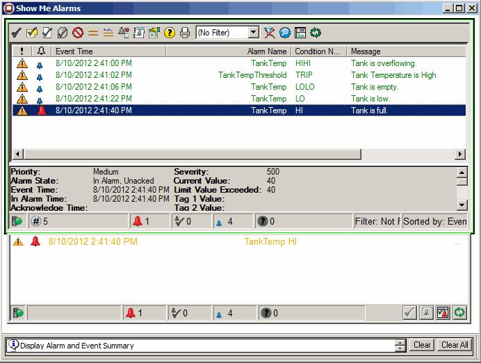 Chapter 9 Monitor and interact with alarms at run time The Client window opens with the Alarm and Event Banner docked at the bottom. Step 2.