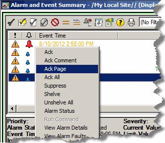 Tip: You can view the last comment that was entered for an operation (for example, ack, disable, suppress) in the Alarm Details dialog box.