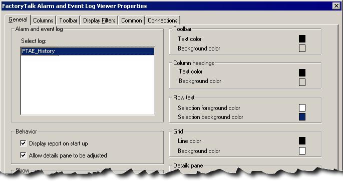 Chapter 10 Set up historical alarm and event logging Step 4. Configure the properties of the Alarm and Event Log Viewer 1.