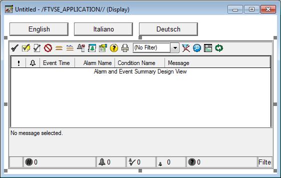 Appendix A Get started with language switching 3. When you have the object the required size, release the left mouse button. The Alarm and Event Summary object is drawn on the display. Step 5.