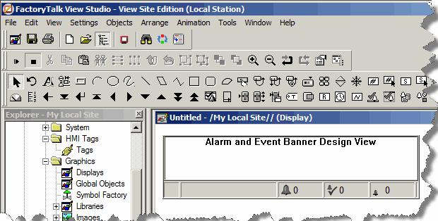 Set up graphic displays Chapter 8 3. When the object the desired size, release the left mouse button. The Alarm and Event Banner object is drawn on the display.