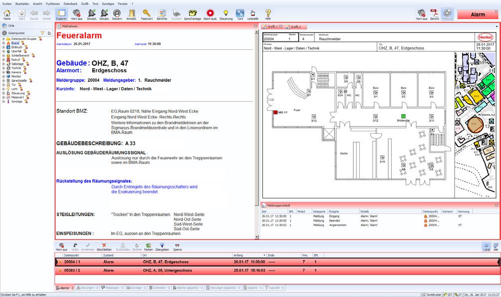 Homogeneous user interface WinGuard integrates all connected systems Alarm visualization The alarms by different systems (fire/intrusion detection system, video system, etc.