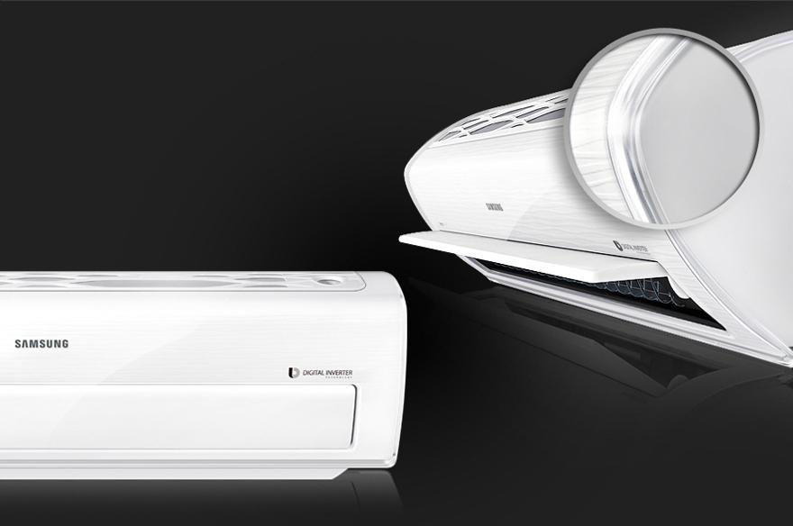 Uniquely Stylish The pure Crystal Gloss finish and uniquely curved design of the Samsung Air Conditioner deliver a premium look and performance.