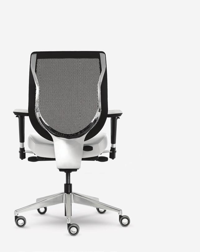 FEATURED: YOU HIGHBACK WITH BLACK FRAME, MESH IN SILICA, UPHOLSTERED SEAT IN SABRINA BLACK LEATHER BY SPINNEYBECK AND OH CASTERS.